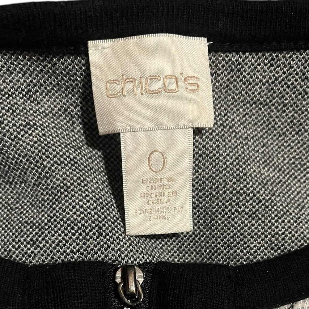 Chico’s black and white zip front mini sweater dress long sleeve size 0 - Picture 14 of 16